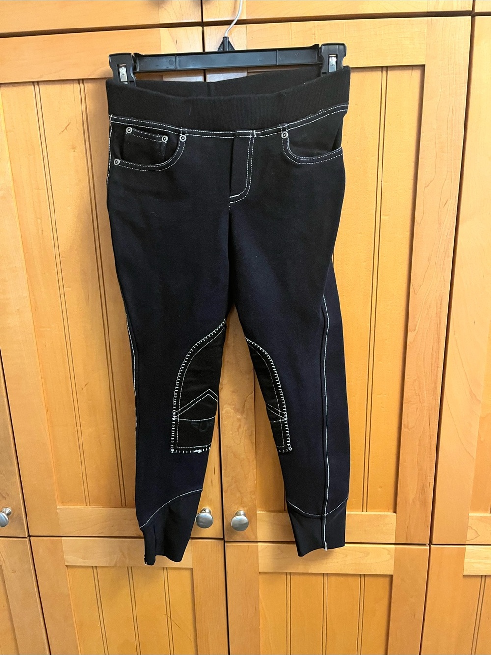 TuffRider Girls 10 Pull On Black Riding Breeches with White Topstitching